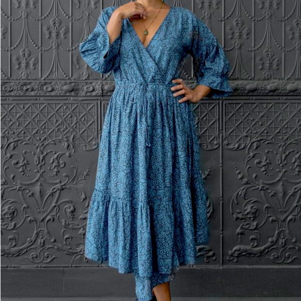 Apiece Apart silk-cotton turquoise wrap dress (Anichka dress)